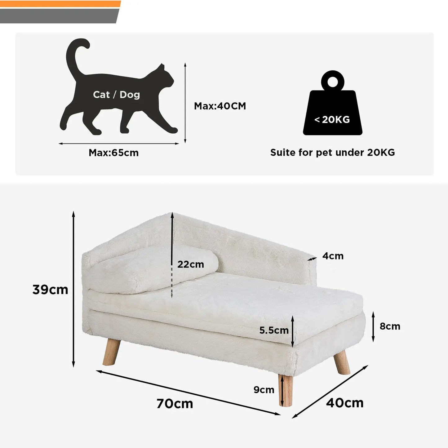Elevated Pet Bed With Solid Wood Legs Dog Cat Sofa Plush