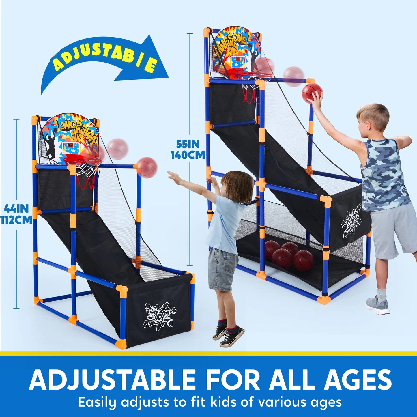 Joyfy LED Basketball Arcade Game With 4 Balls Adjustable Height 44 To 55 Inches