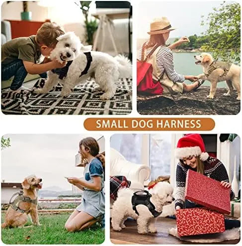 Tactical Dog Harness Small Dogs Military Adjustable Vest Leash Set Black Camo