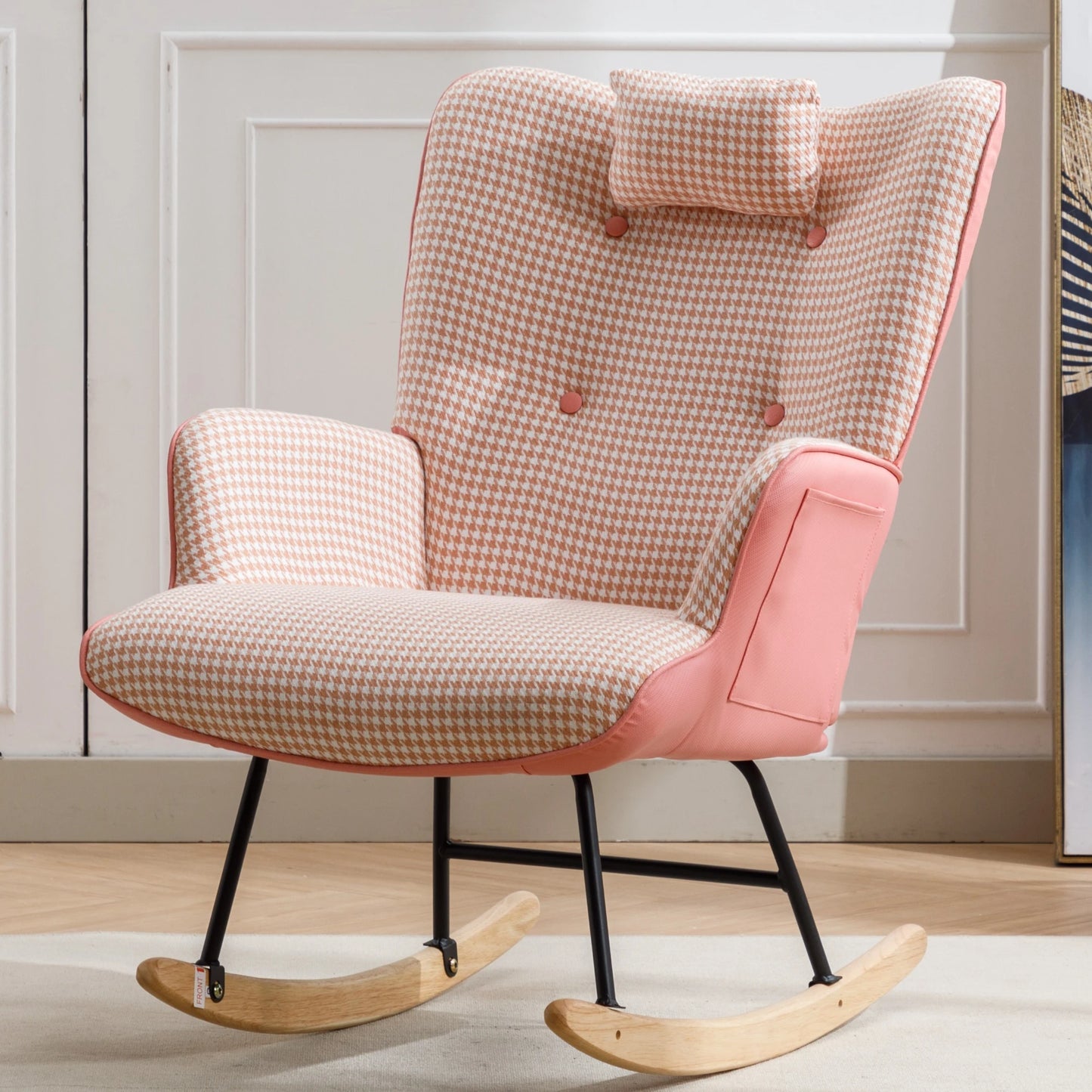 Nursery Rocking Chair Glider With High Back Cotton Linen