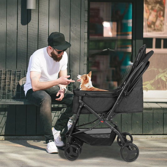 Medium Dog Stroller With Poop Bags And Reversible Handlebar