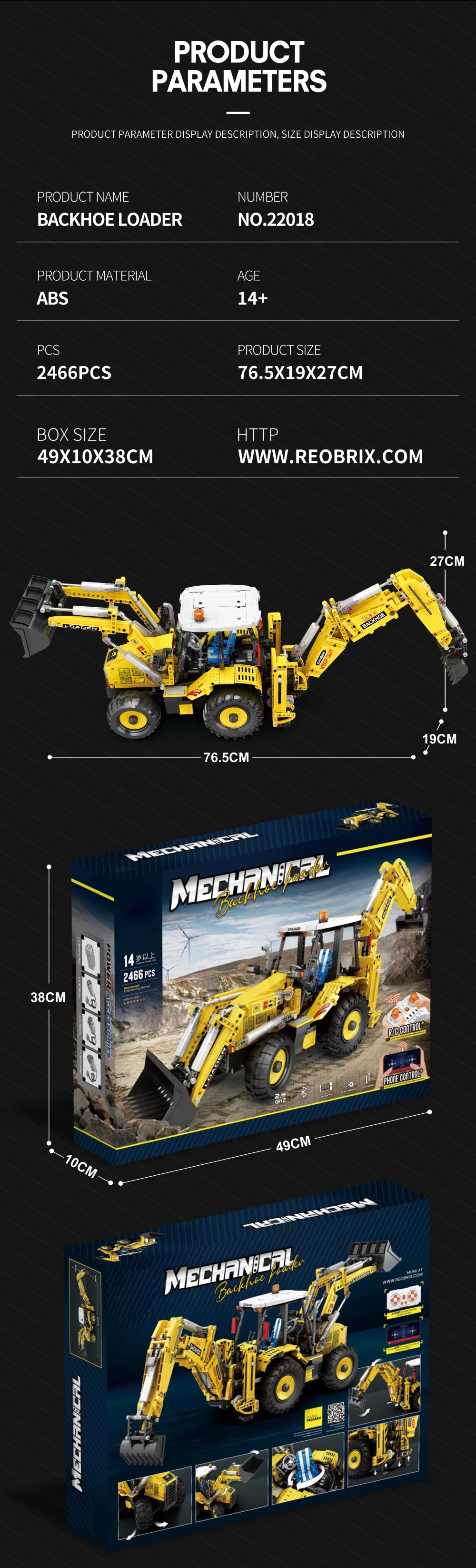 Backhoe Loader Bulldozer Remote Control Building Blocks Set App Control 2466 Pcs