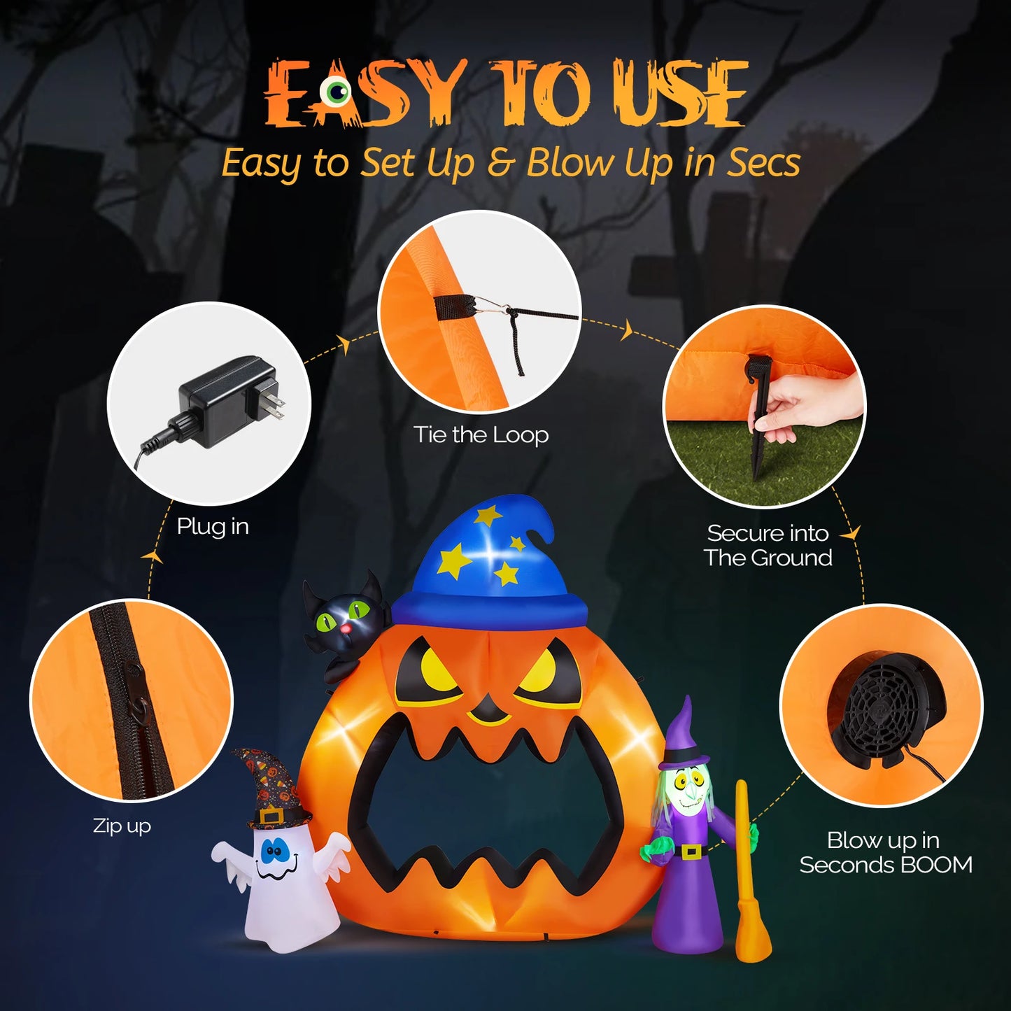 6.9ft Pumpkin Inflatable Halloween Decoration for Outdoor and Indoor Use