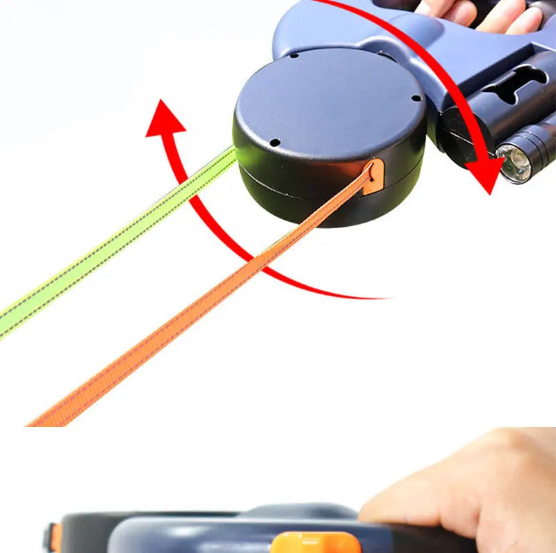 3In1 Double Head Retractable Dog Leash With Flashlight Poop Bag Dispenser