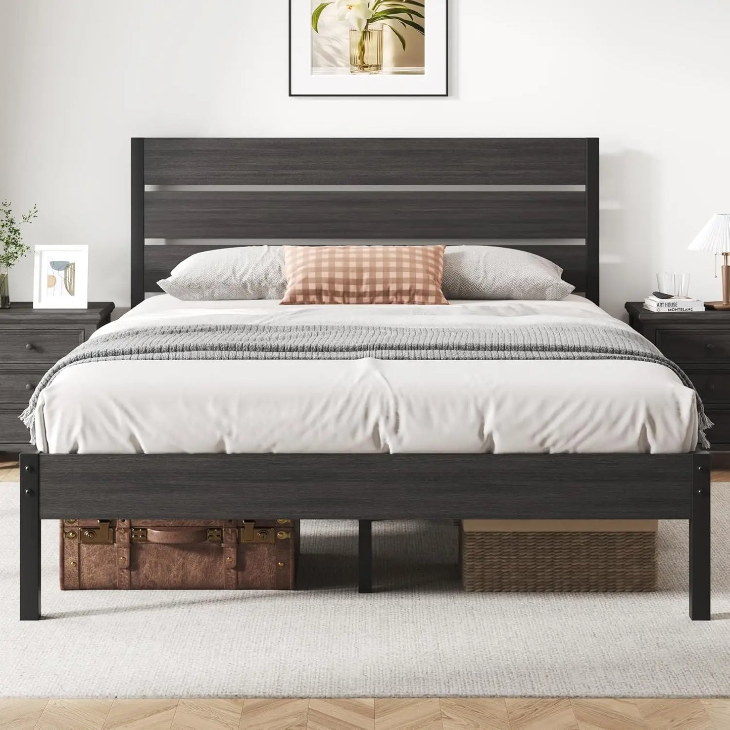 All Metal Bed Frame Headboard Footboard Under Bed Storage