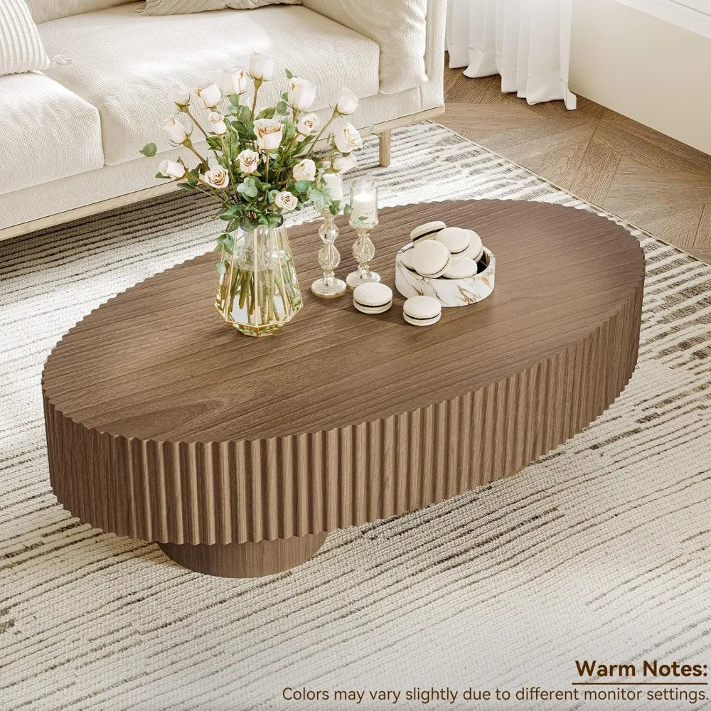 Oval Walnut Finish Coffee Table For Small Living Room