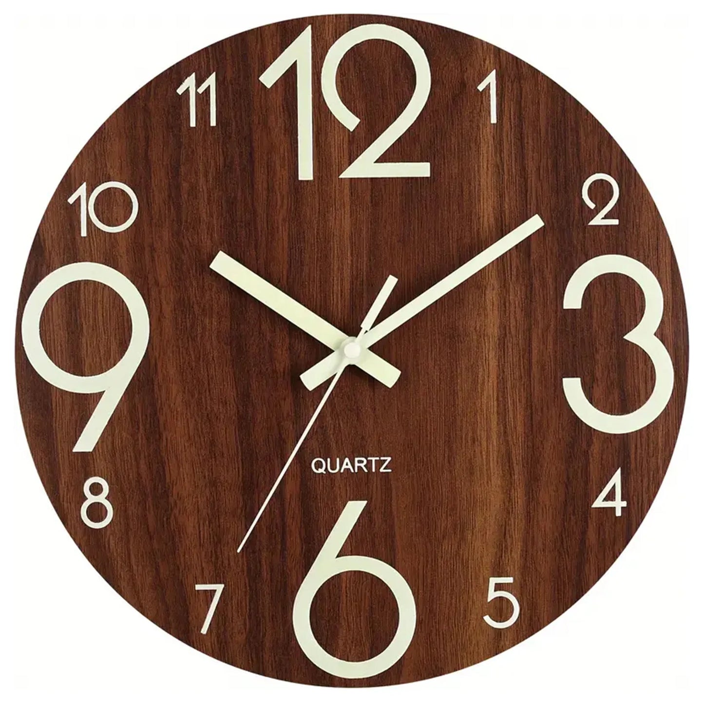 12 Inch Wooden Simple Luminous Wall Clock Silent Non Ticking Analog Clock for Living Room Bedroom and Office Decor
