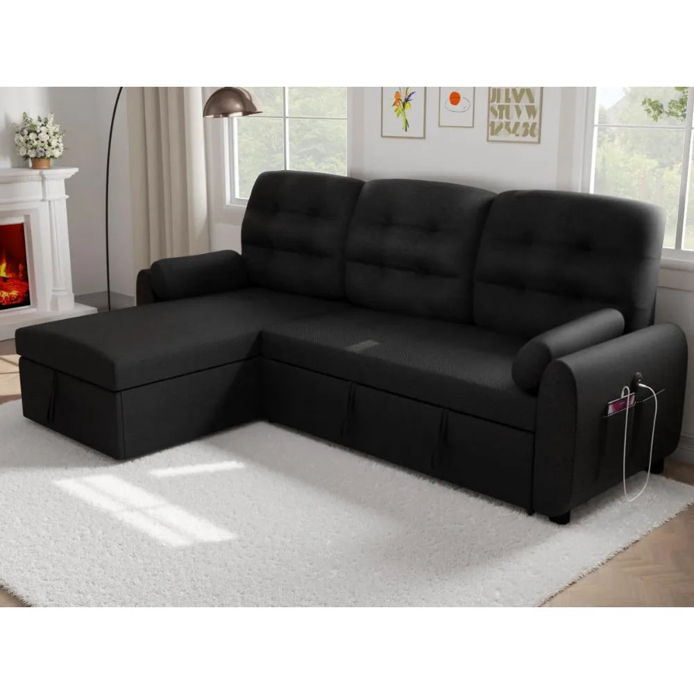 87 Inch Sleeper Sectional Sofa Bed With Storage Chaise