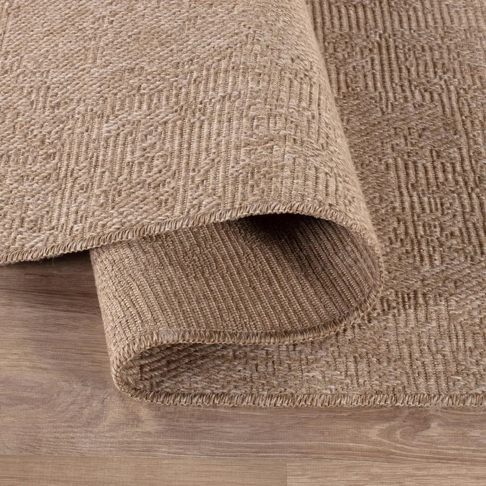 Natural Large Outdoor Area Rug for Living Dining Room Patio Office Stain Resistant Non Shedding 9 X 12 Geometric Fleece Carpet