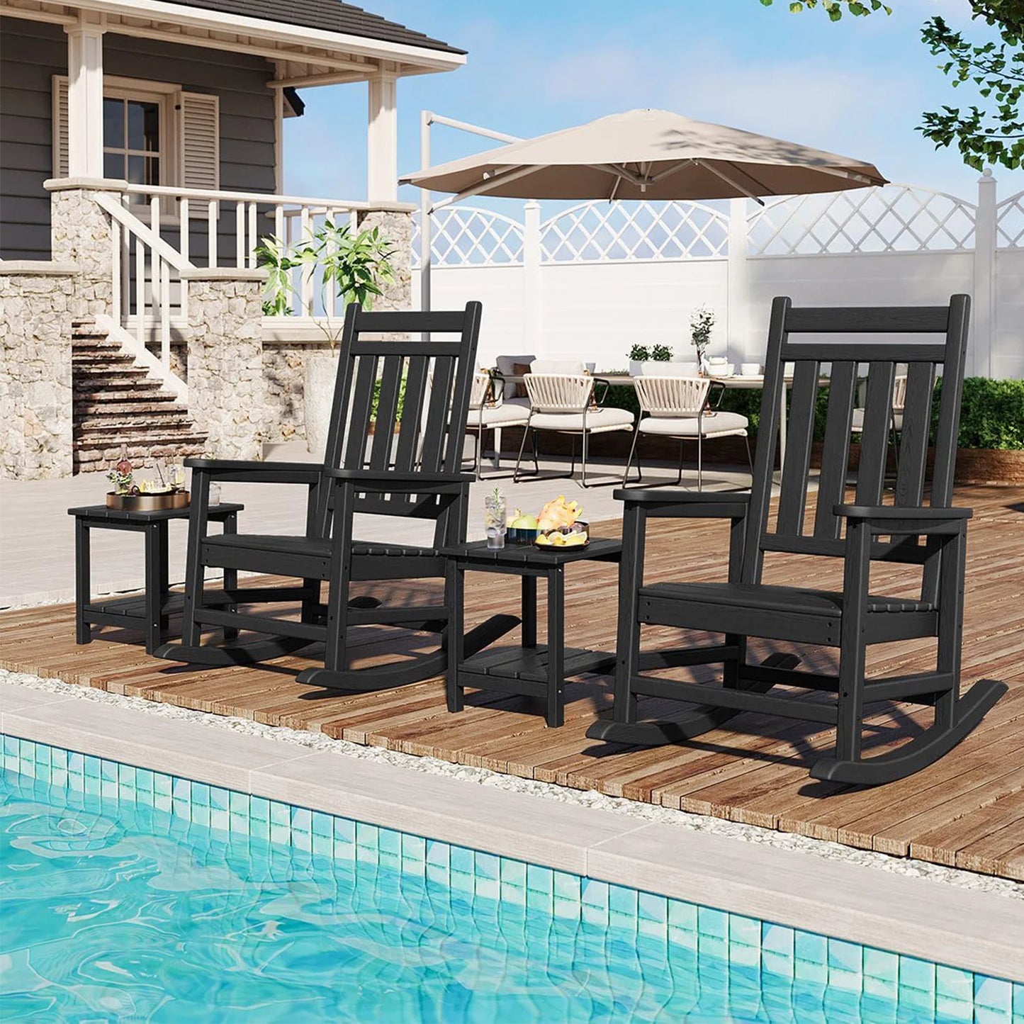 Two Piece Outdoor Poly Lumber Rocking Chair Set With Side Table All Weather