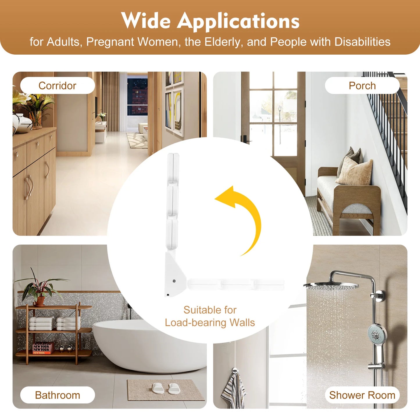 Wall Mounted Folding Shower Seat Non Slip White Stool