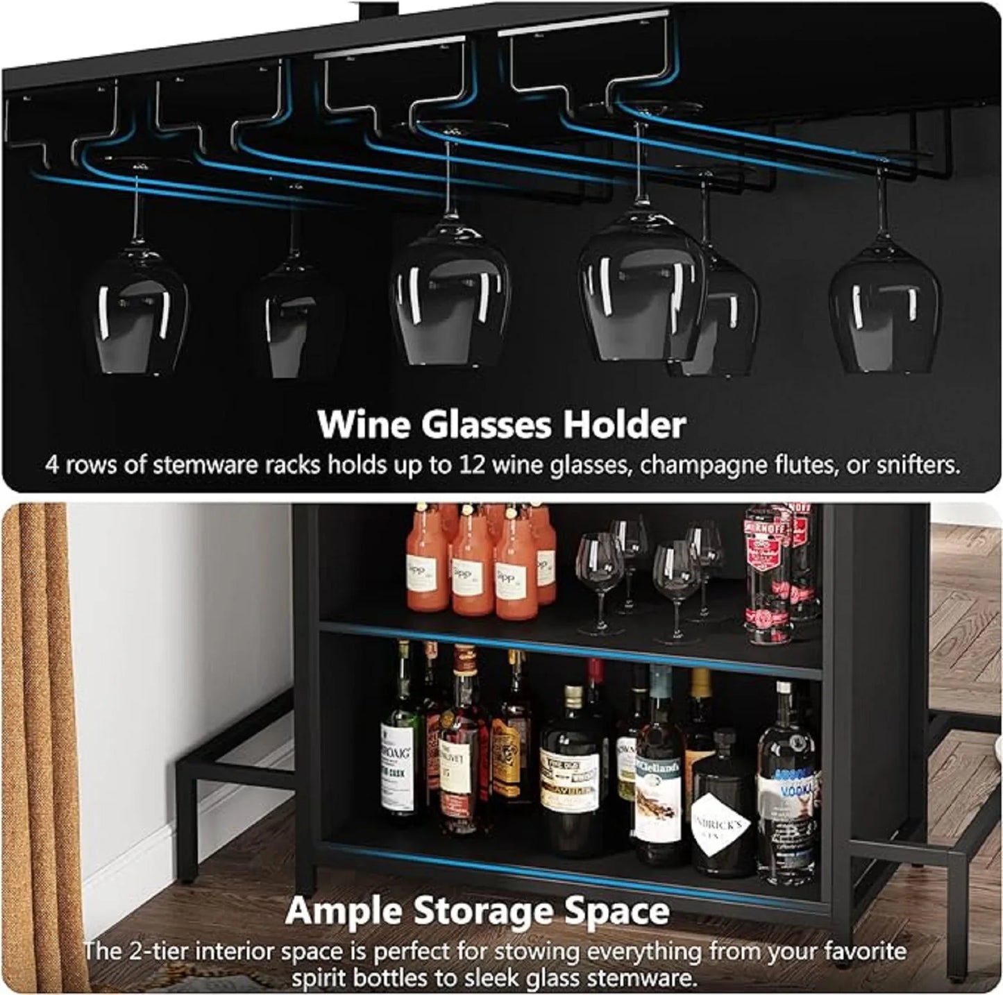 Tribesigns Home Bar Cabinet With Footrest And Stemware Rack