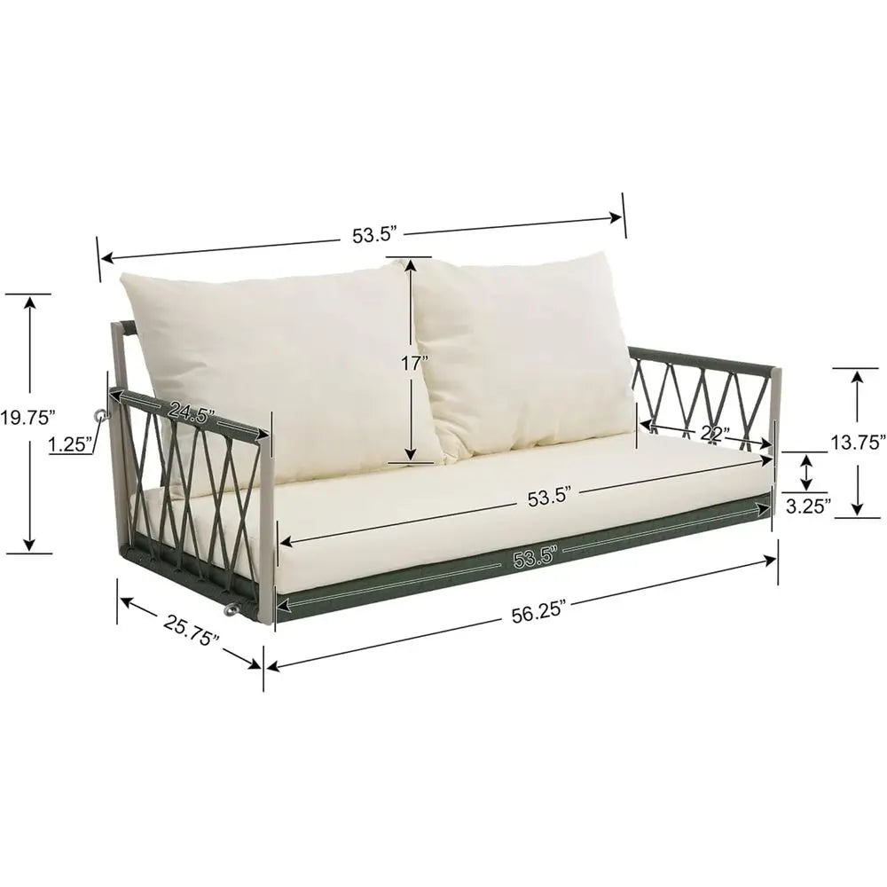 All-Weather Upholstered Porch Swing With Steel Chains For Patio Garden White