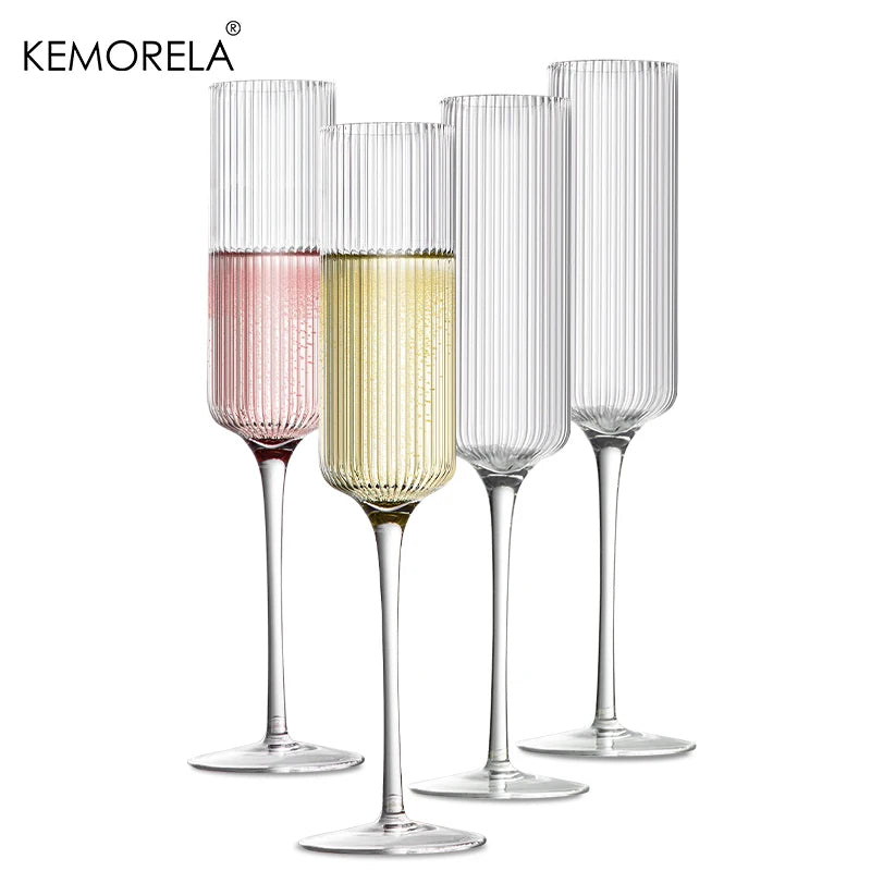 4 Piece Striped Transparent Goblet Glasses For Champagne