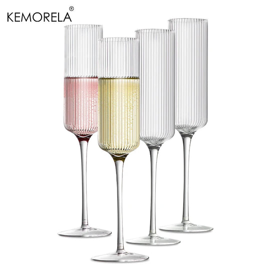 4 Piece Striped Transparent Goblet Glasses For Champagne