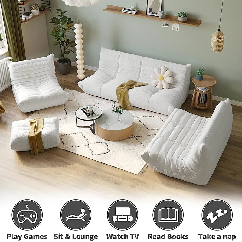 Velvet Teddy Bean Bag Sofa Floor Lounge Chair Foam Filled