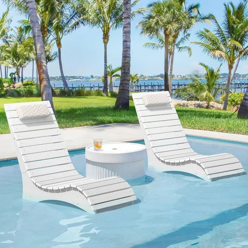 HDPS Pool Lounge Chairs With Headrest For Outdoor Use Up To 10 Inches Water