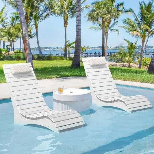 HDPS Pool Lounge Chairs With Headrest For Outdoor Use Up To 10 Inches Water