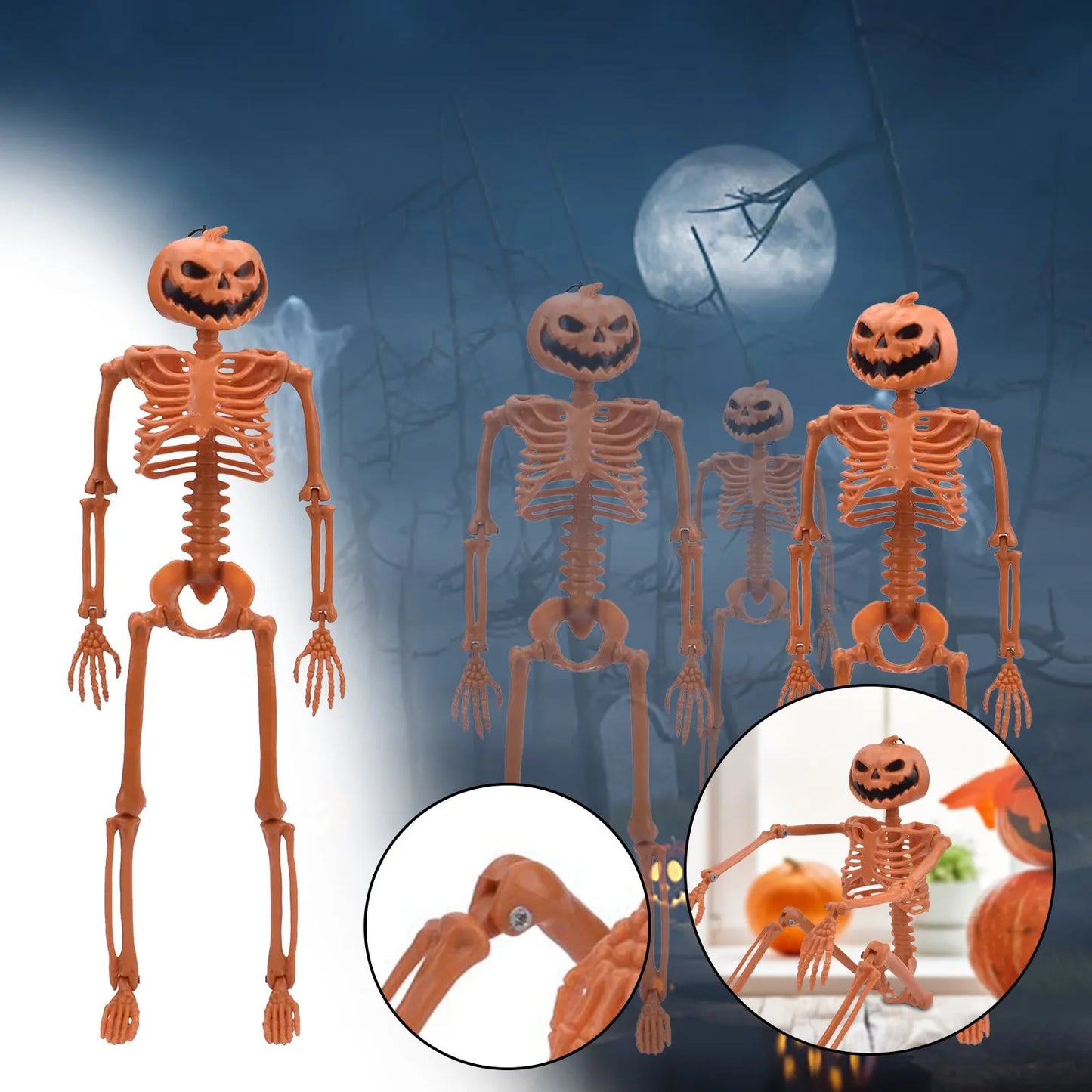 Poseable Halloween Skeleton Prop Full Size 35 Inch Decor