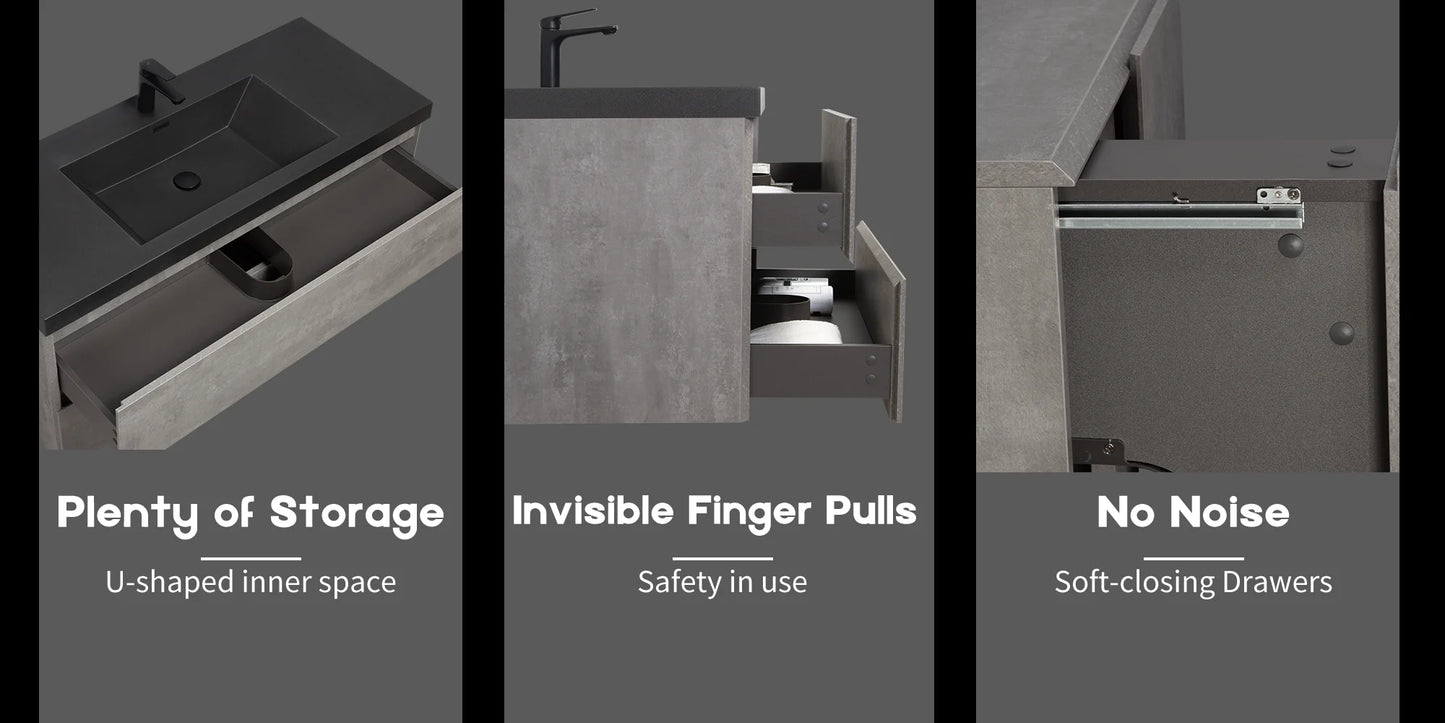 48 Inch Floating Bathroom Vanity With Sink Black Quartz Top