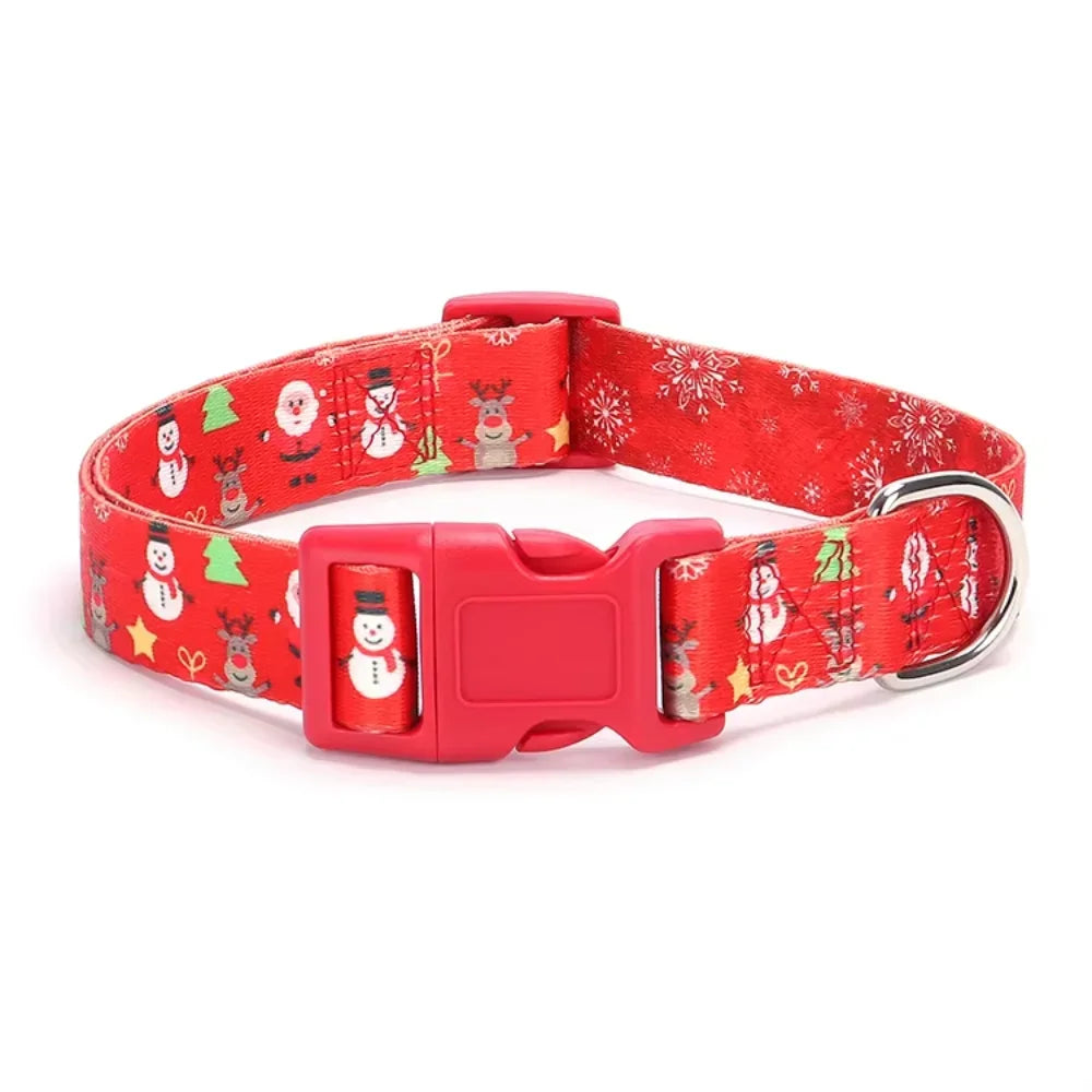 Christmas Dog Rope Set Collar Harness Santa Printed Spiked