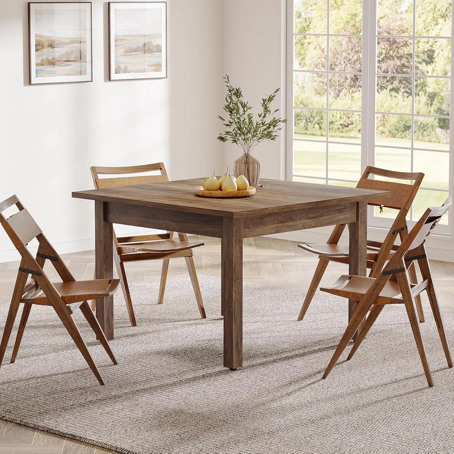 Farmhouse Wood Dining Table Square For Four Rustic Brown