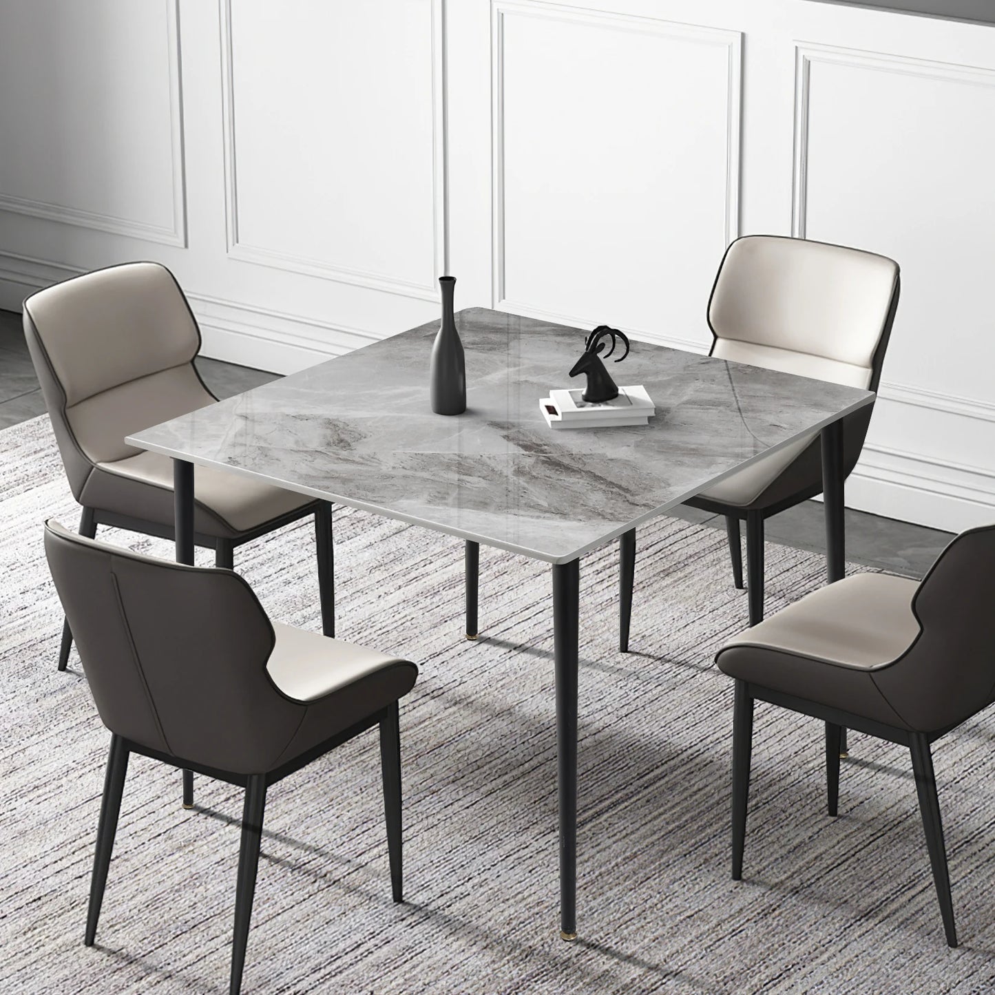 Square Marble Dining Table With Metal Legs For 4 To 6 Seats