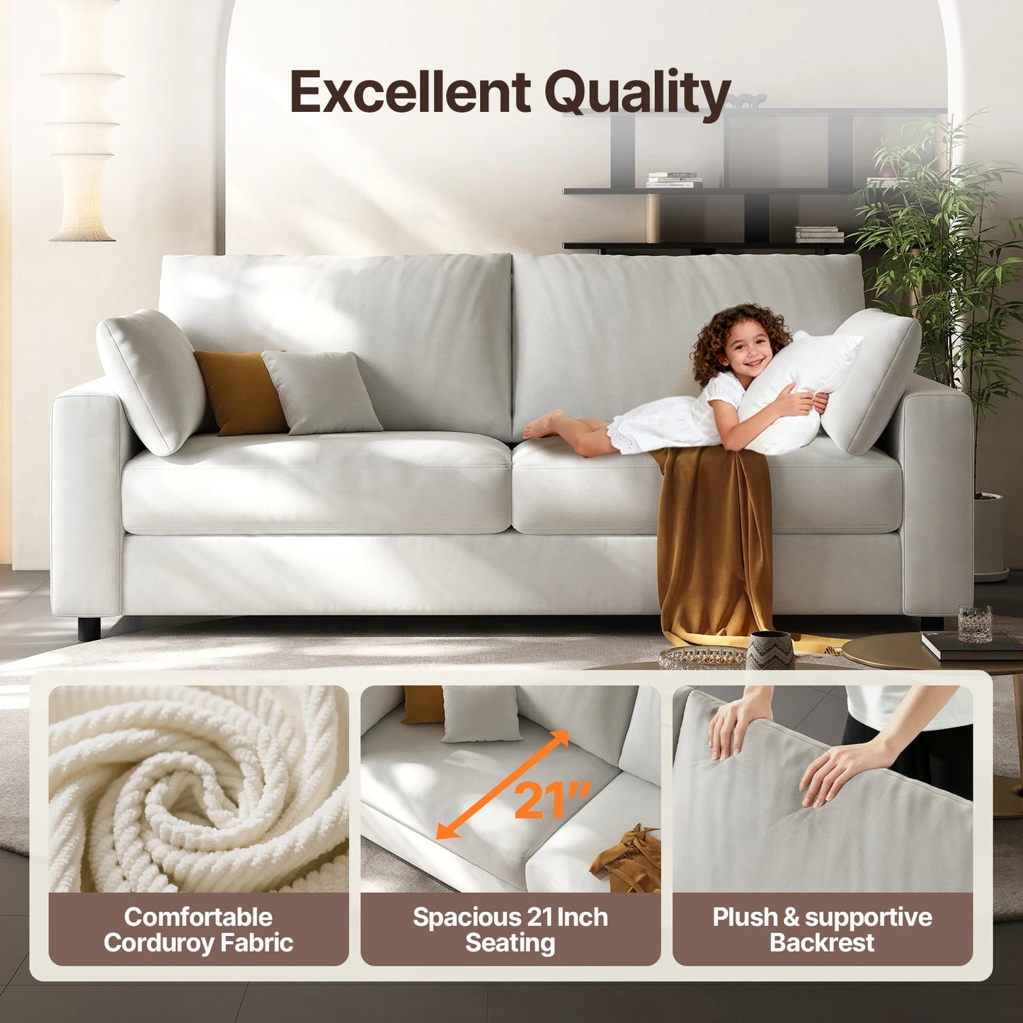 71 Inch Linen Loveseat Sofa Mid Century Modern For Living Room