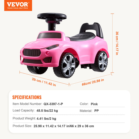 SucceBuy White Pink Ride On Push Car Classic Kids Sports Toy Car with Music Steering Wheel for Toddlers