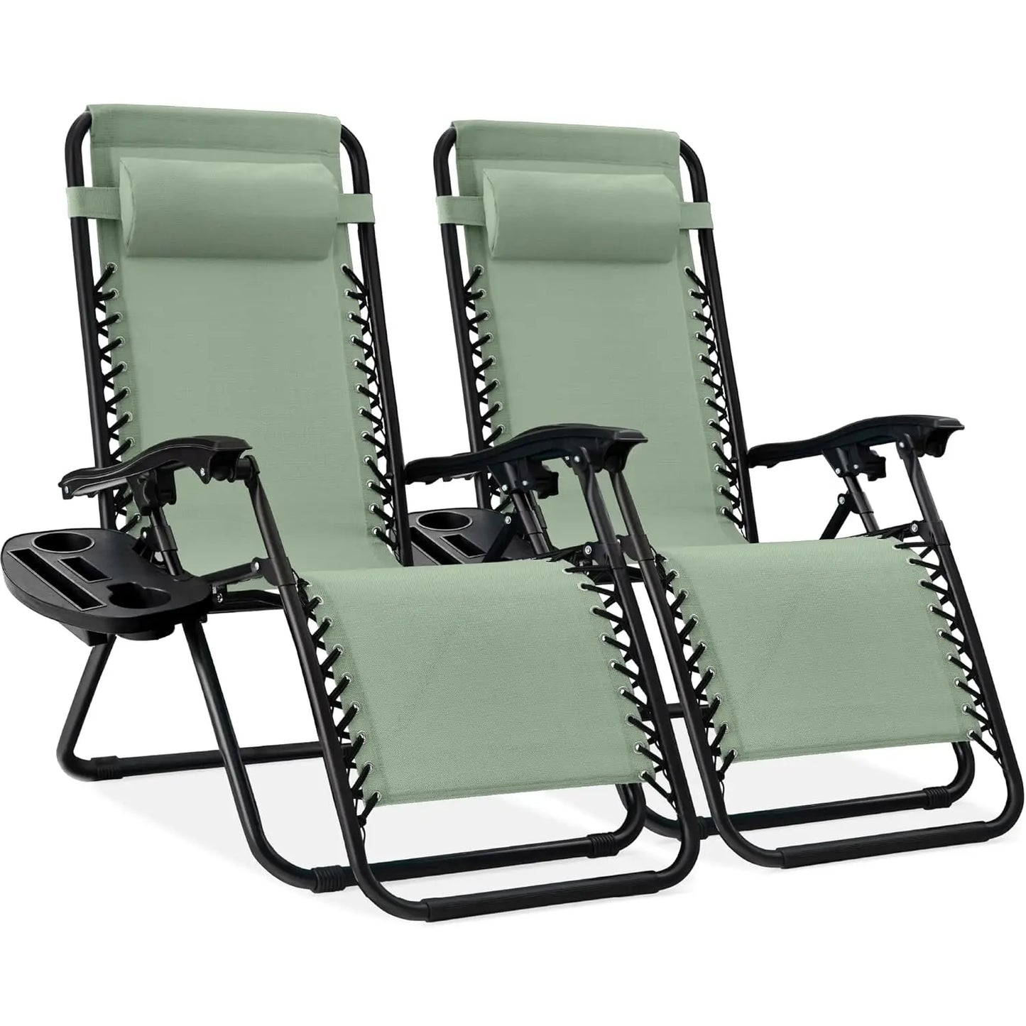 Set Of 2 Adjustable Zero Gravity Lounge Chairs Sage Green