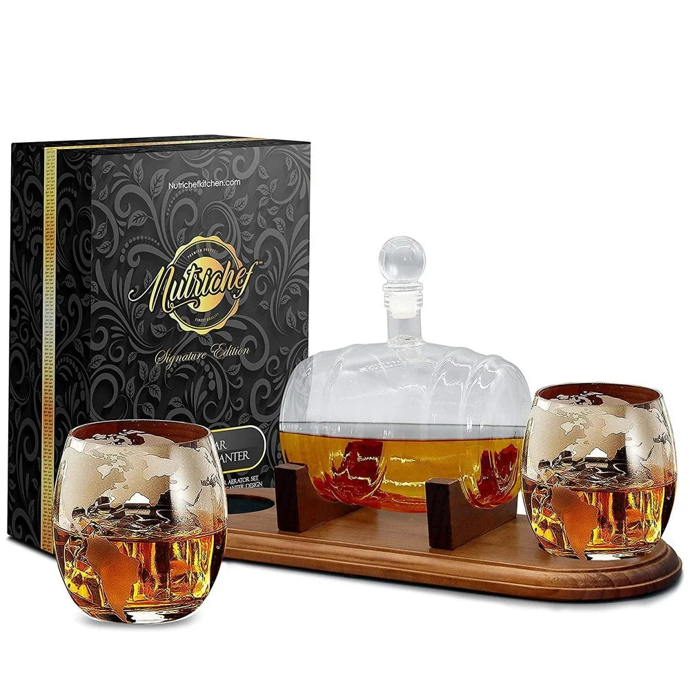 Home Bar Whiskey Decanter Aerator Set With 2 Glasses