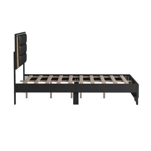 3 Piece Queen Size Upholstered Bed Set With LED Lights Nightstands And Dresser