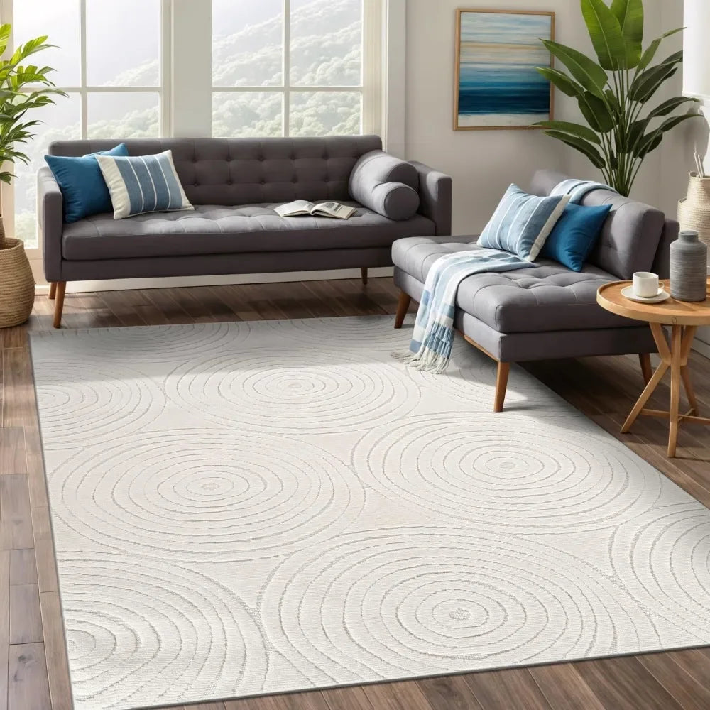 Micro Loop Area Rug Light Gray 9x12 Geometric Modern Luxury Circular Durable Soft Indoor Rugs for Living Dining Room Office