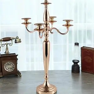 Gold Metal 5 Arm Candelabra Candlestick Holder 28 Inch Tall