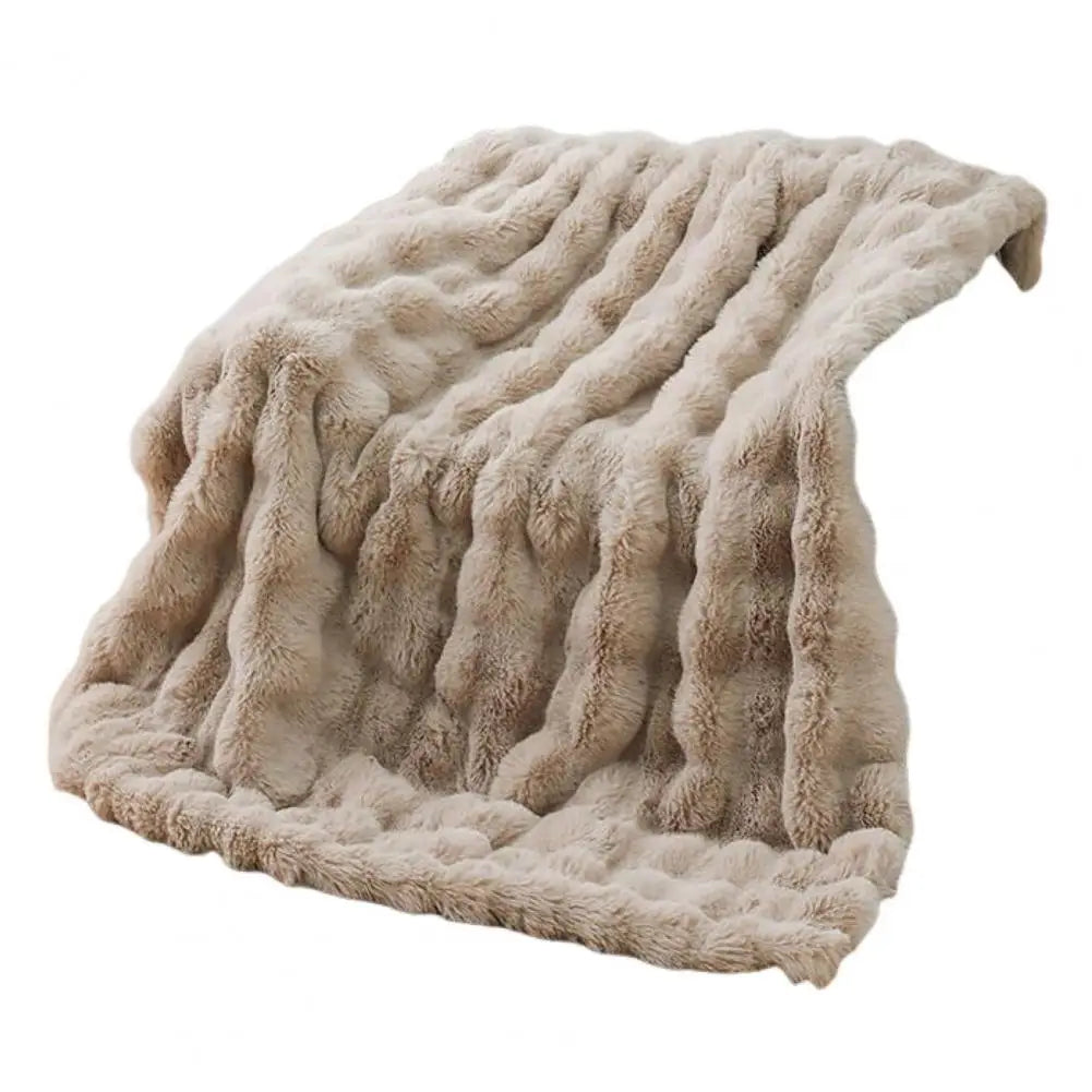 Winter Plush Blanket Thickened Fuzzy Bubble Design Faux Rabbit Fur Blanket for Bedroom Living Room Office Home Bed Sofa
