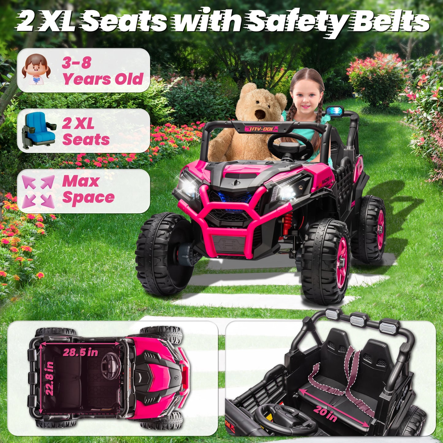 24V XL Two Seater Ride On Car For Girls Off Road 2WD 4WD