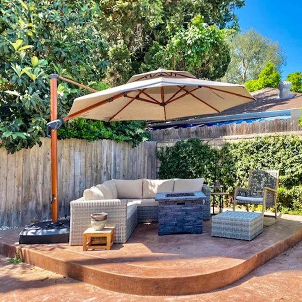 11ft Patio Round Cantilever Umbrella Windproof Offset Heavy Duty For Garden