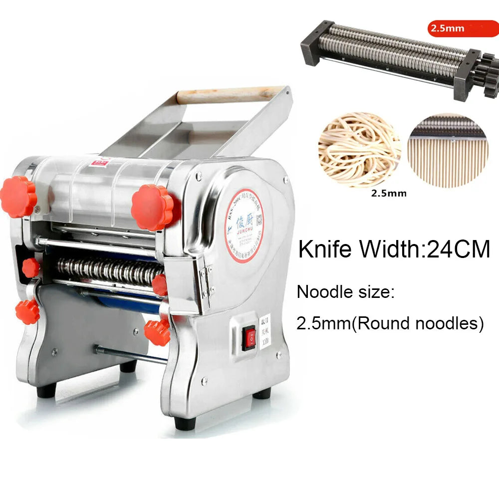 550W Electric Pasta Maker Noodle Machine Dumpling Skin Roller Stainless Steel Dual Knife Noodle Maker for Commercial Use