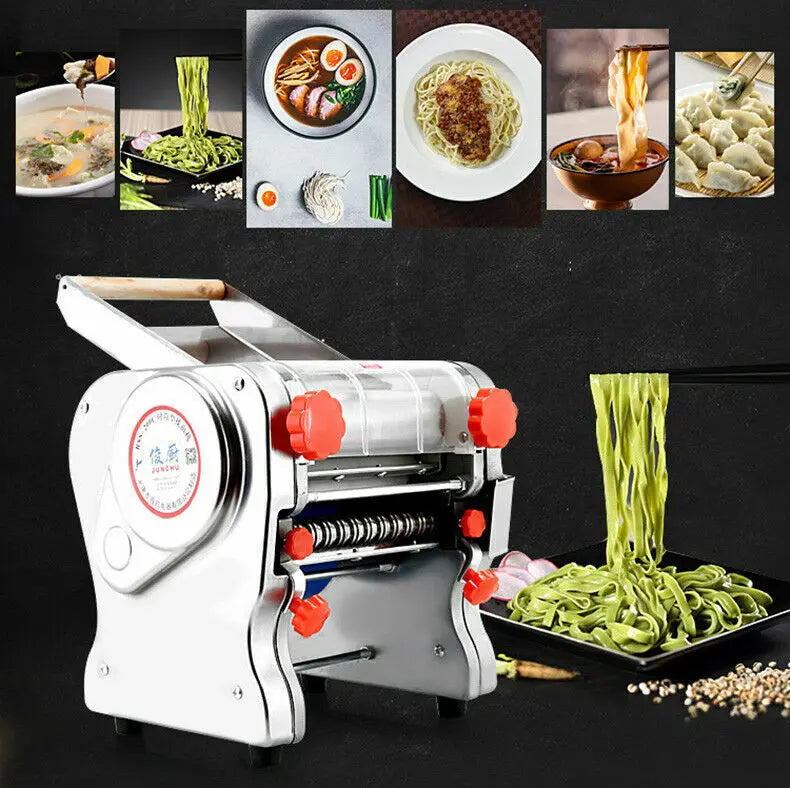 550W Electric Pasta Maker Noodle Machine Dumpling Skin Roller Stainless Steel Dual Knife Noodle Maker for Commercial Use