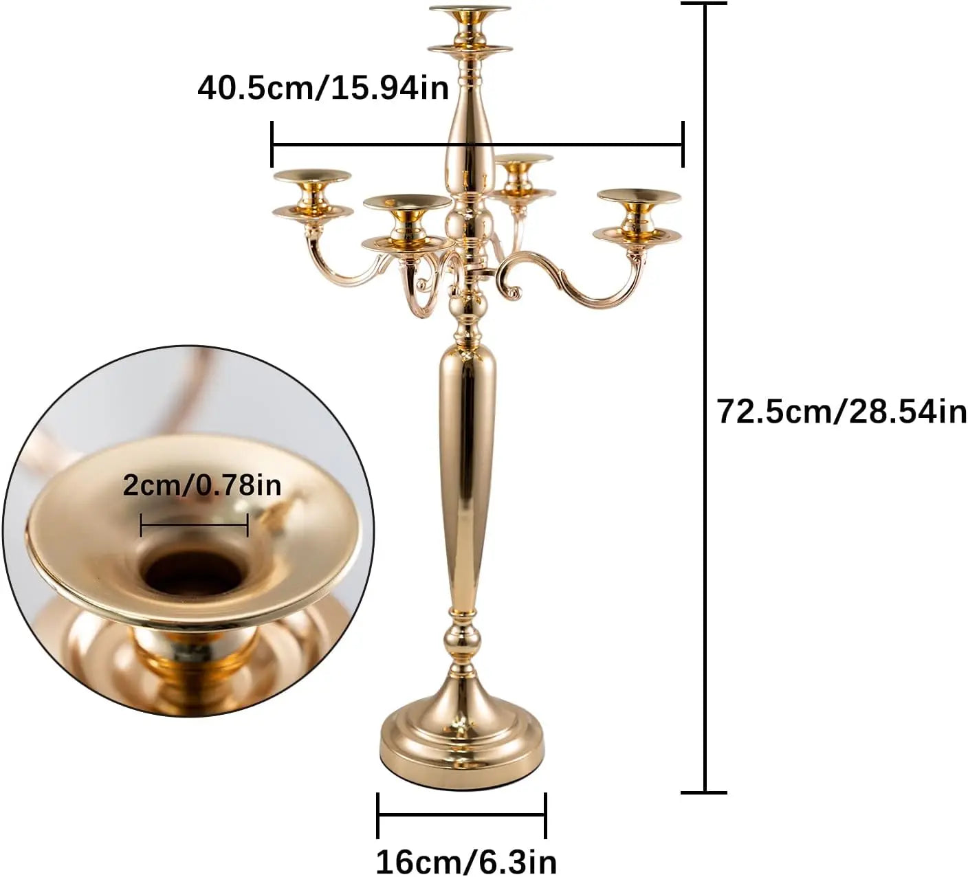 Gold Metal 5 Arm Candelabra Candlestick Holder 28 Inch Tall