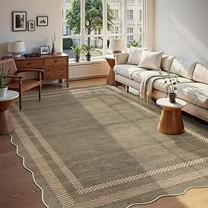 Scalloped Washable Area Rugs 8x10 Soft Non Slip Stain Resistant Modern Large Ultra Thin Rugs for Living Room and Bedroom