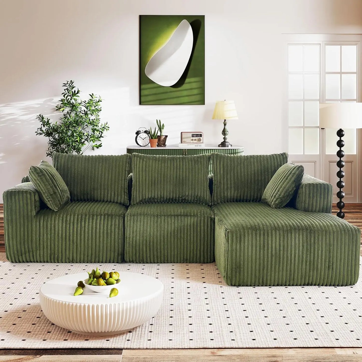 Grey Velvet Modular Sectional Sofa With L Shape Chaise