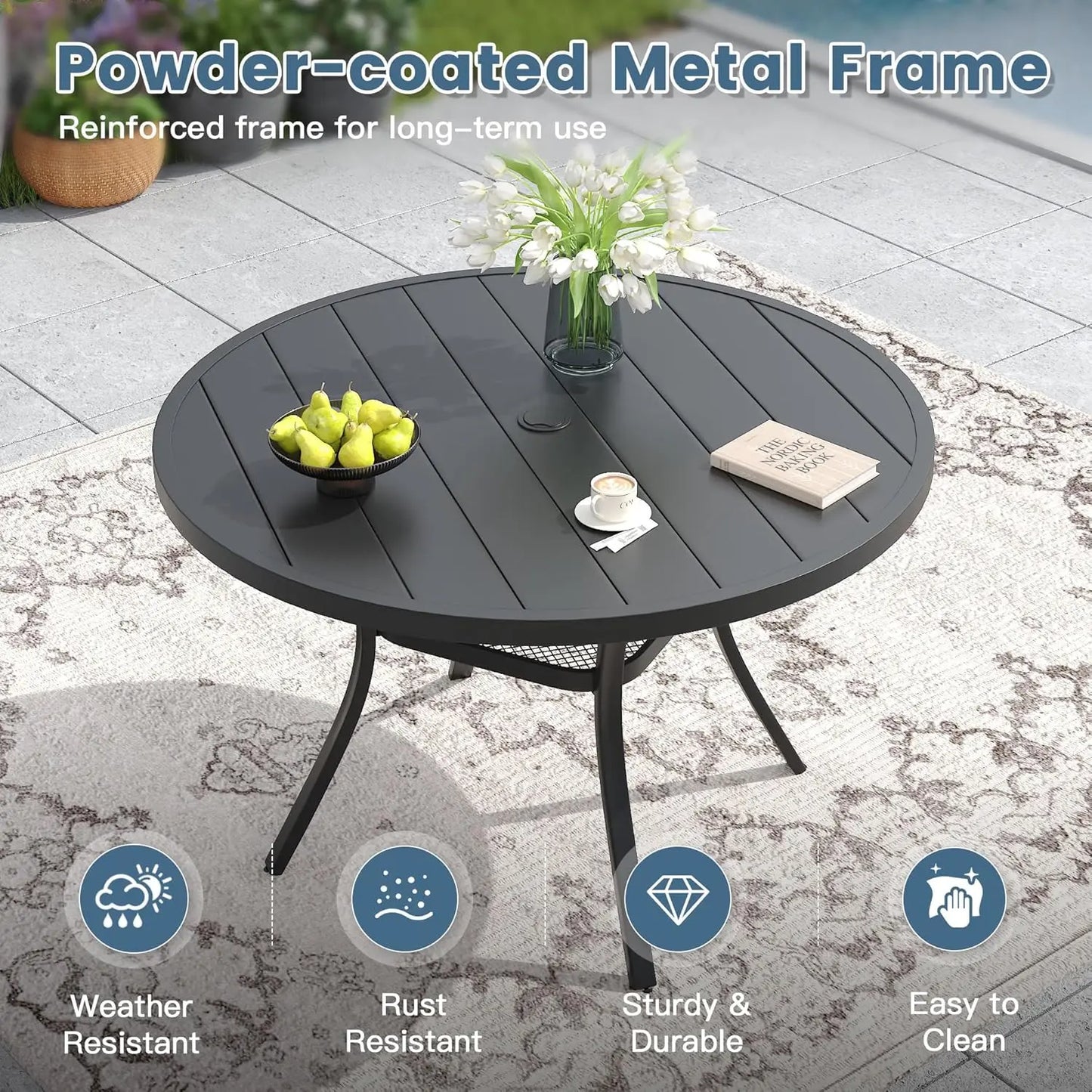 5 Piece Outdoor Dining Set With 4 Textilene Swivel Chairs And 40.6 Black Table