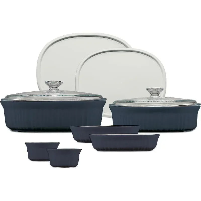 Ceramic Bakeware Set with Lids Chip and Crack Resistant Stoneware Baking Dish 10 Piece French Navy Microwave Dishwasher Oven Freezer Safe