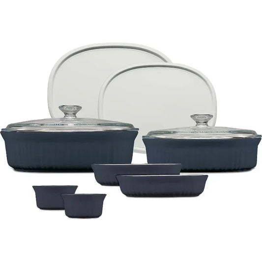 Ceramic Bakeware Set with Lids Chip and Crack Resistant Stoneware Baking Dish 10 Piece French Navy Microwave Dishwasher Oven Freezer Safe