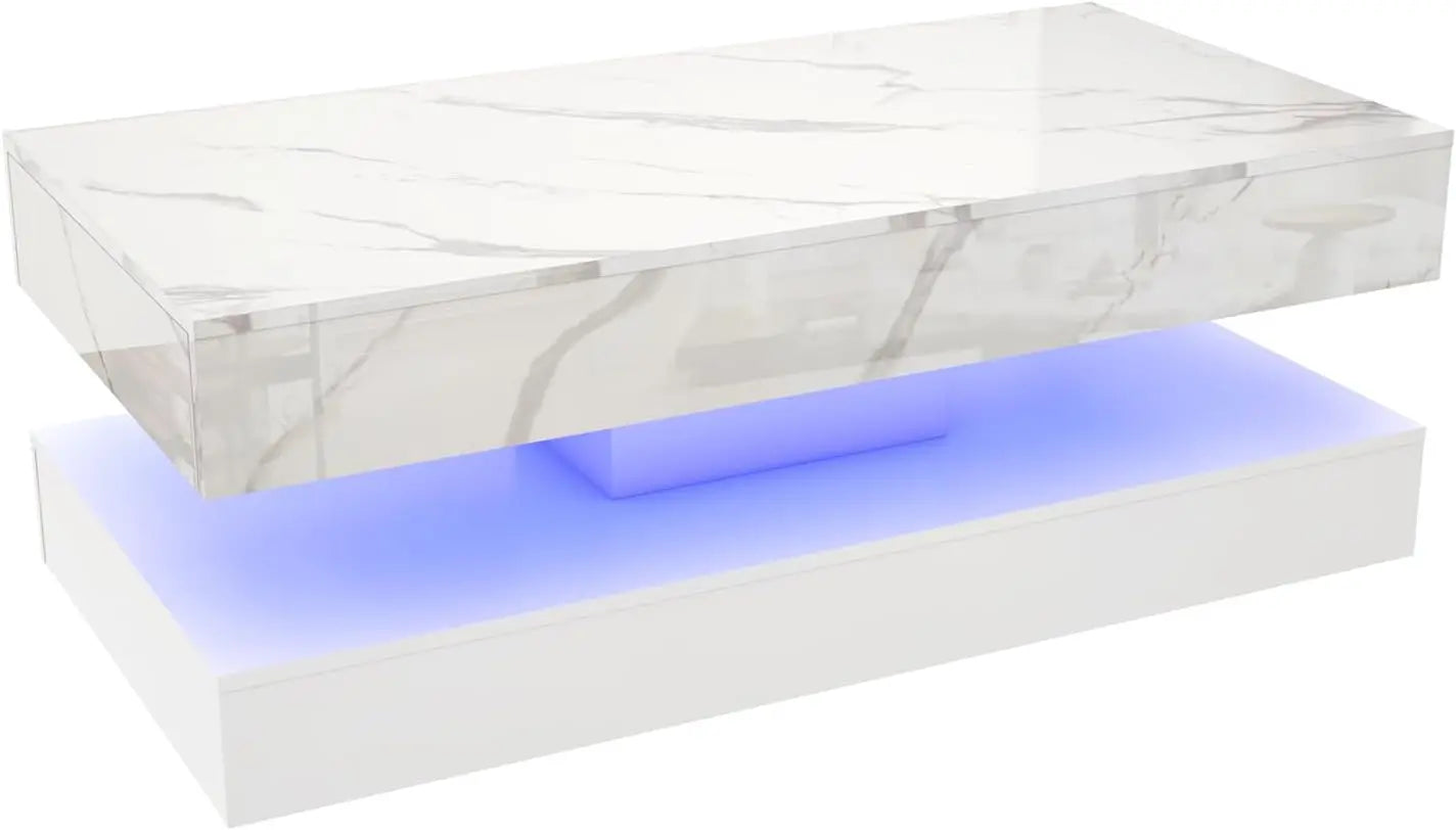 Modern Coffee Table With LED Lights And Storage Drawers