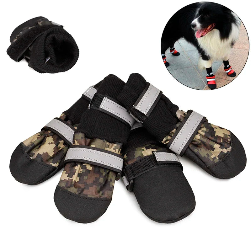 Waterproof Anti Slip Snow Boots For Large Dogs Camouflage Reflective