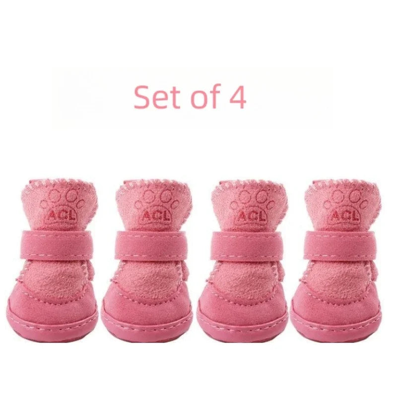 4 Pieces Pet Snow Boots Warm Plush Non Slip Dog Shoes Anti Fouling Wont Fall Off