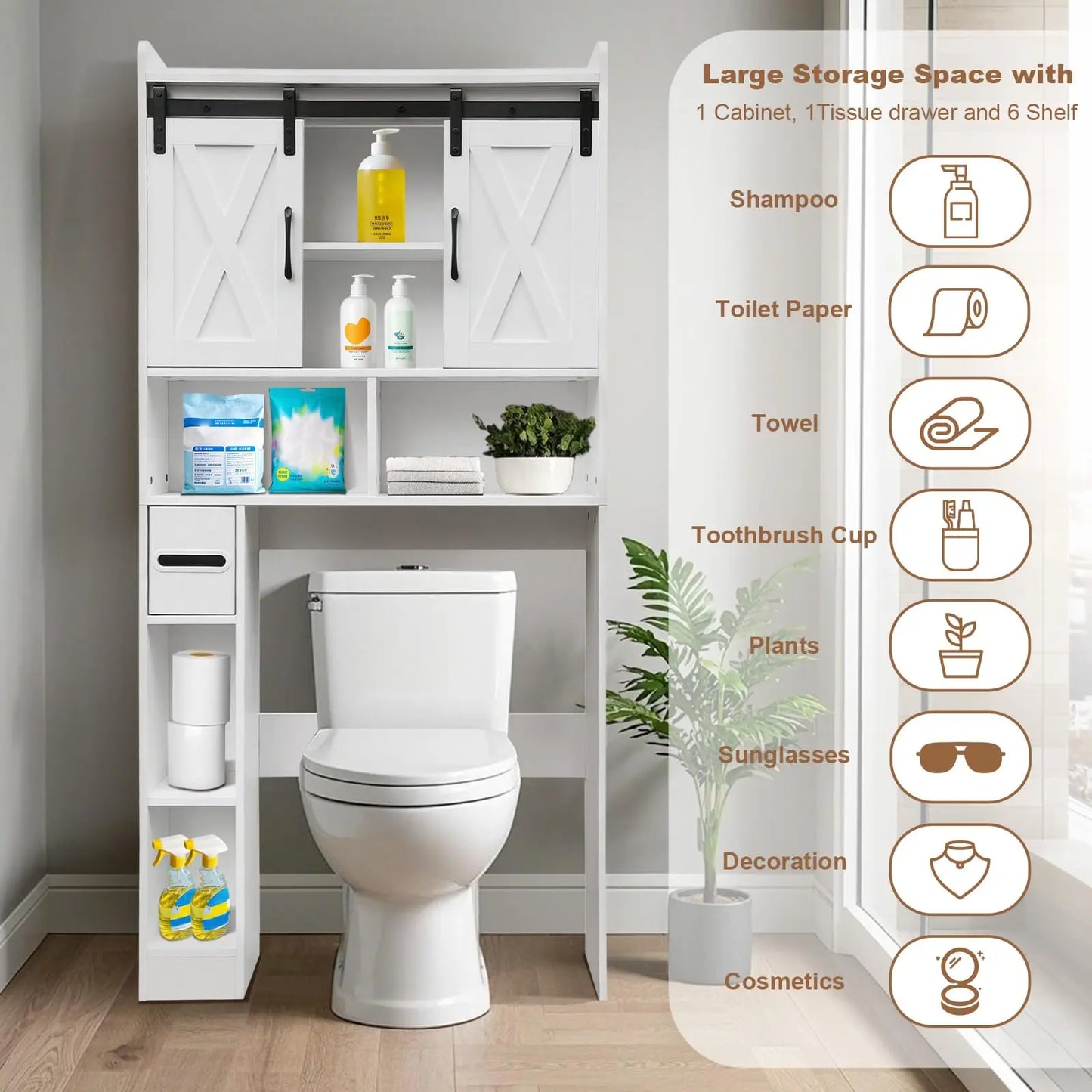 Over The Toilet Storage Cabinet 2 Doors Toilet Paper Holder