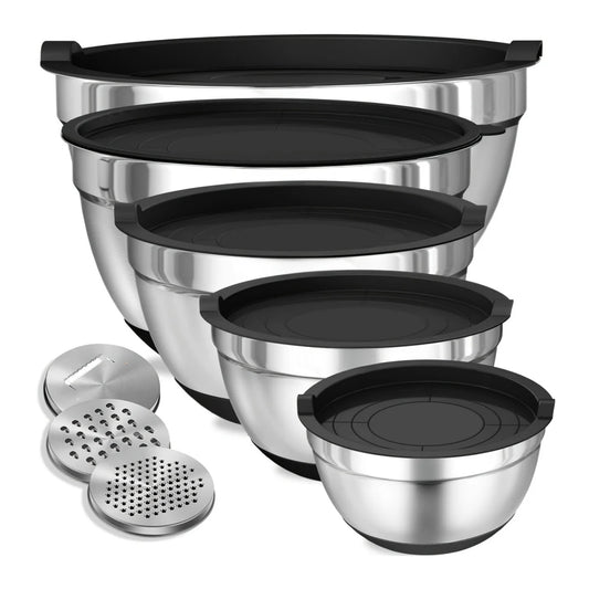 8pc Stainless Steel Mixing Bowls Set Airtight Lids Black